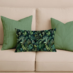 Tropical Monstera Botanical Green Jungle Lumbar Cushion