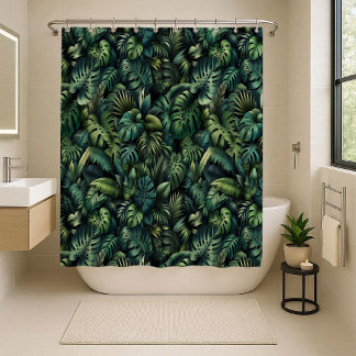 Tropical Monstera Botanical Green Jungle Shower Cu Curtain