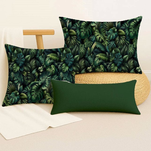 Tropical Monstera Botanical Green Jungle Throw  Cushion (Throw Pillow)