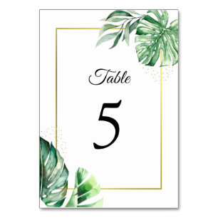 Tropical Monstera Botanicals & Gold   Wedding Table Number