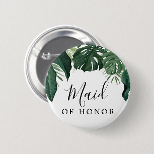 Tropical Monstera Bridal Party Button - Maid