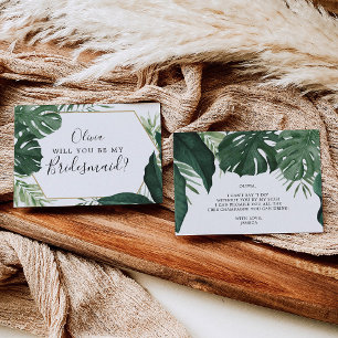Tropical Monstera Bridesmaid Proposal Card