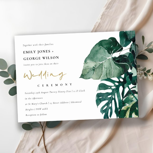 Tropical Monstera Foliage Green Wedding Invite (Creator Uploaded)