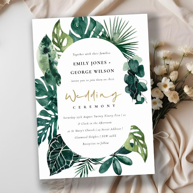 Tropical Monstera Green Capsule Wedding Invite (Creator Uploaded)