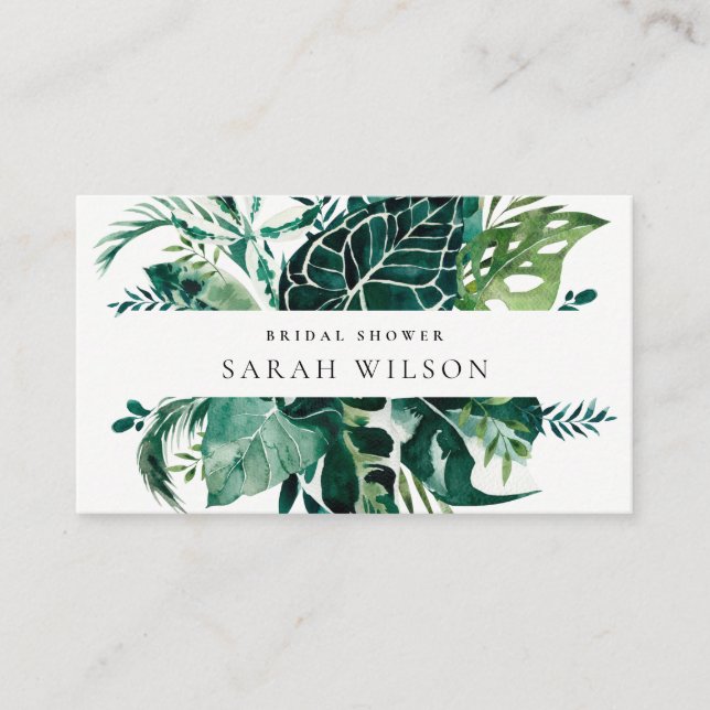 Tropical Monstera Green Fauna Leafy Bridal Shower  Place Card (Front)