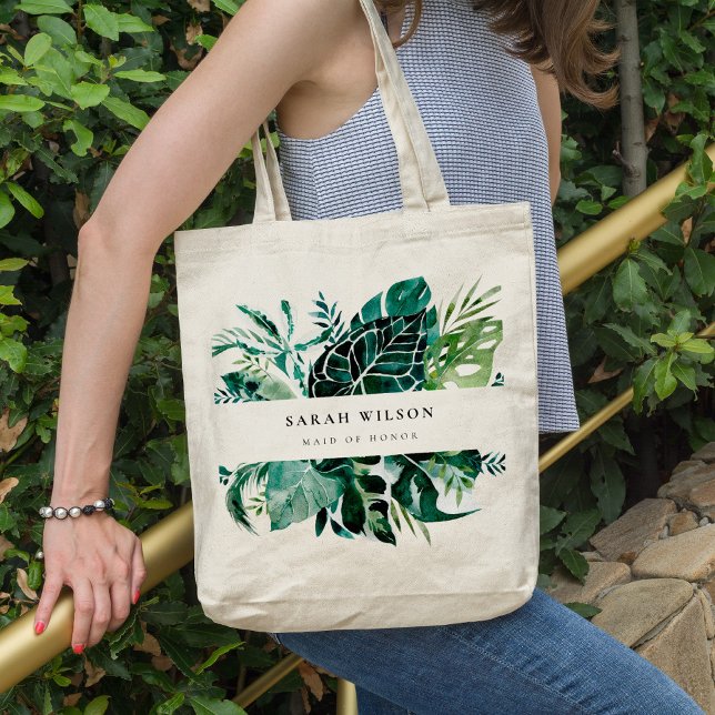Tropical Monstera Green Fauna Leafy Maid Of Honor Tote Bag (Creator Uploaded)