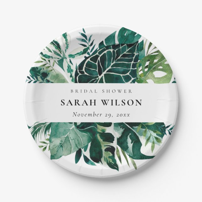 Tropical Monstera Green Foliage Bridal Shower Napk Paper Plate (Front)