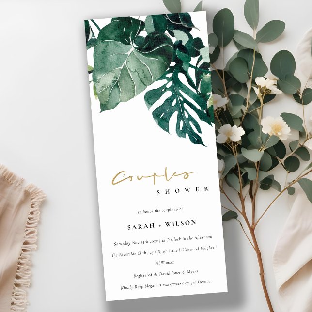 Tropical Monstera Green Foliage Couples Shower Invitation (Creator Uploaded)
