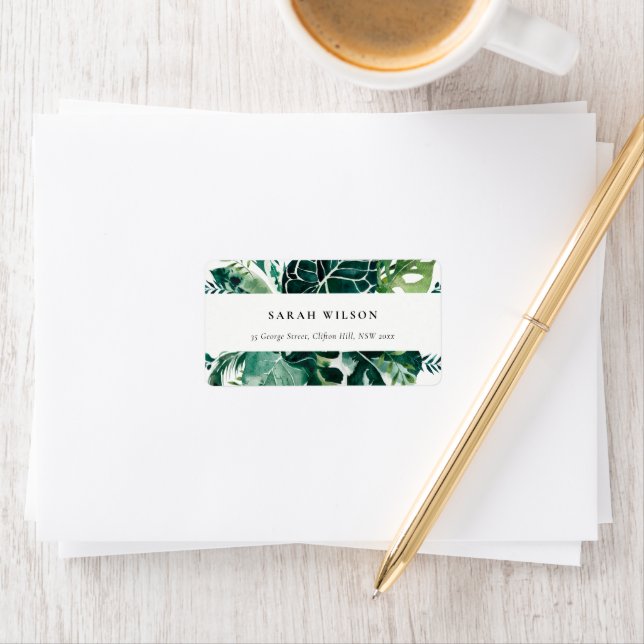 Tropical Monstera Green Foliage Leafy Address Label (Insitu)