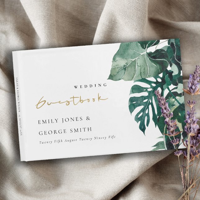 Tropical Monstera Green Foliage Leafy Wedding Guest Book (Creator Uploaded)