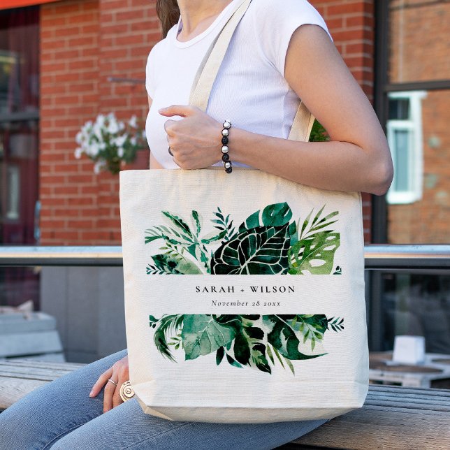Tropical Monstera Green Foliage Leafy Wedding Tote Bag (Creator Uploaded)