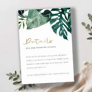 Tropical Monstera Green Foliage Wedding Details Enclosure Card