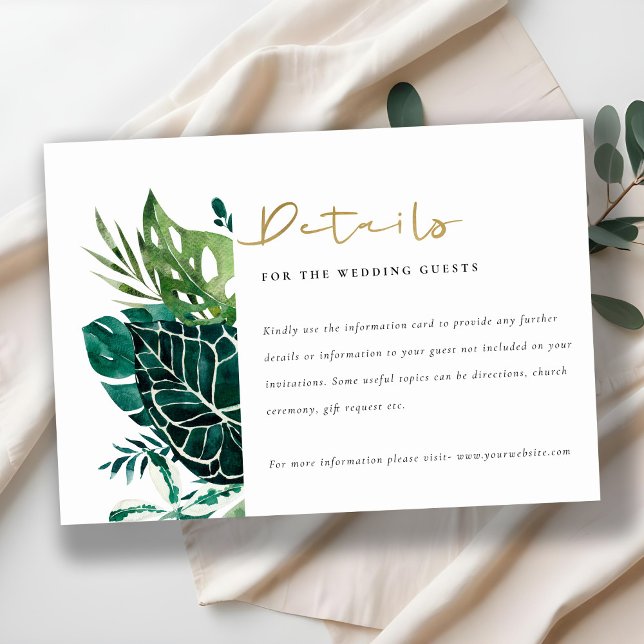 Tropical Monstera Green Foliage Wedding Details  Enclosure Card (Creator Uploaded)