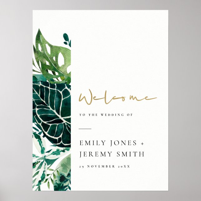 Tropical Monstera Green Foliage Wedding Welcome Po Poster (Front)