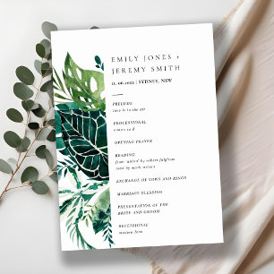 Tropical Monstera Green Leafy Foliage Wedding  Programme
