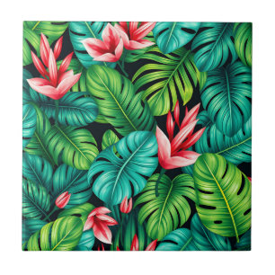 Tropical Monstera Heliconia Jungle Pattern Tile
