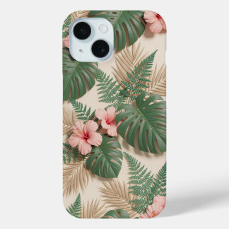 Tropical Monstera Hibiscus Floral iPhone 15 Case