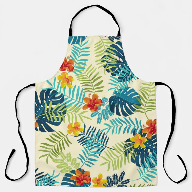 Tropical Monstera Hibiscus Summer Pattern Apron (Front)