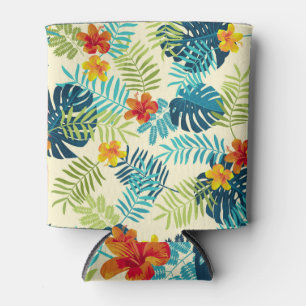 Tropical Monstera Hibiscus Summer Pattern Can Cooler
