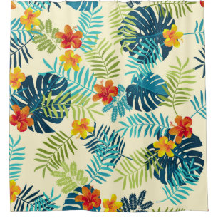 Tropical Monstera Hibiscus Summer Pattern Shower Curtain