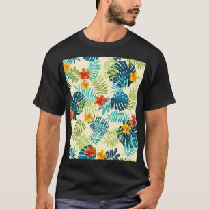 Tropical Monstera Hibiscus Summer Pattern T-Shirt