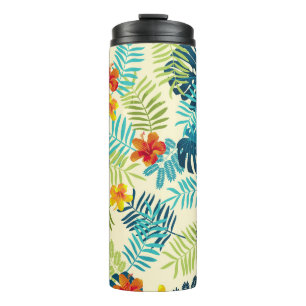 Tropical Monstera Hibiscus Summer Pattern Thermal Tumbler