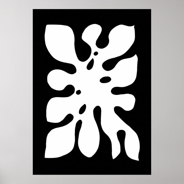 Tropical Monstera Jungle Leaf Black and White Poster (Front)