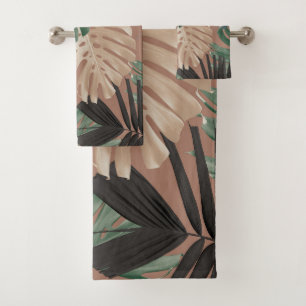 Tropical Monstera Jungle Leaves 2 Bath Towel Set