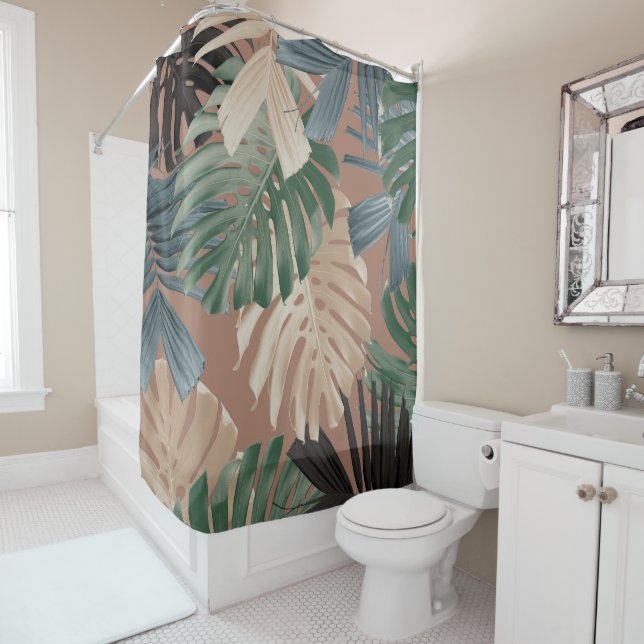 Tropical Monstera Jungle Leaves 2 Shower Curtain (In Situ)
