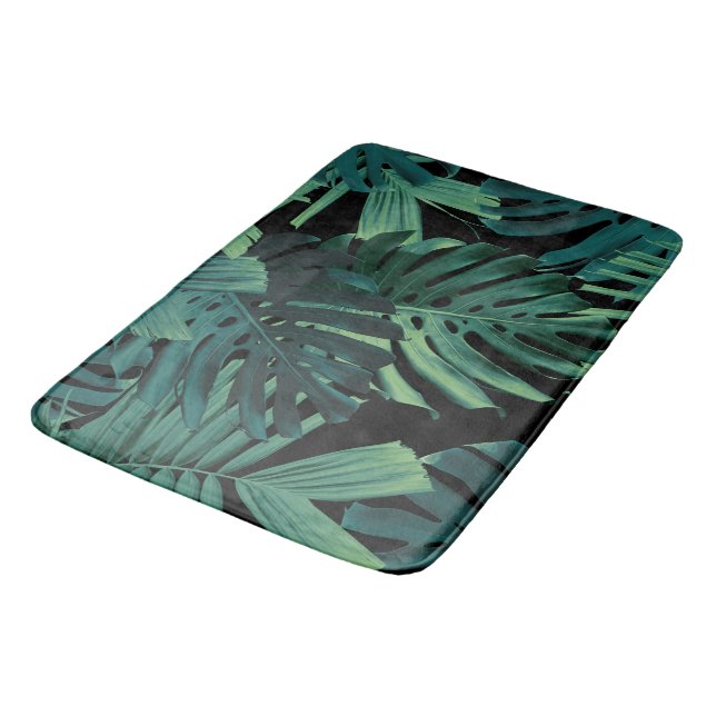 Tropical Monstera Jungle Night Leaves 1 Bath Mat (Angled)