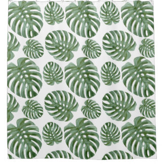 Tropical Monstera Leaf Bathroom Curtain 