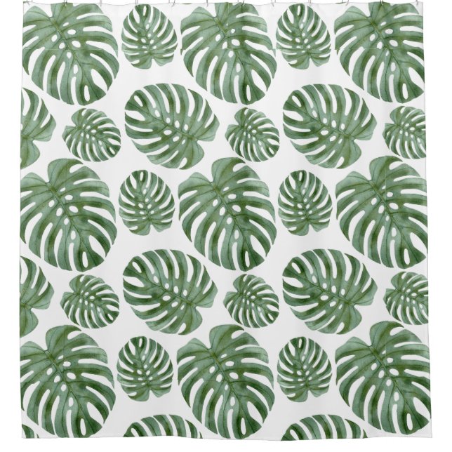 Tropical Monstera Leaf Bathroom Curtain  (Front)
