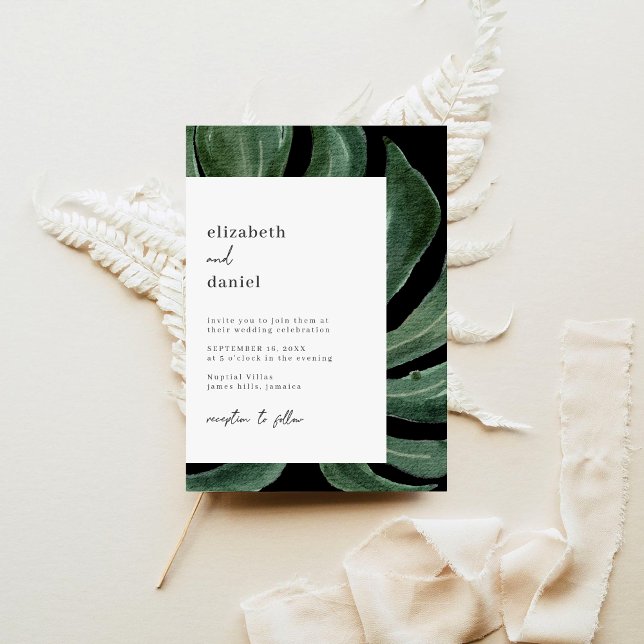 Tropical Monstera Leaf Destination Wedding Invitation (Creator Uploaded)