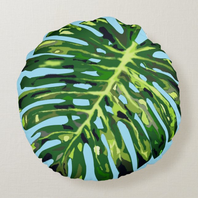 Tropical Monstera Leaf - Exotic - Round Cushion (Back)
