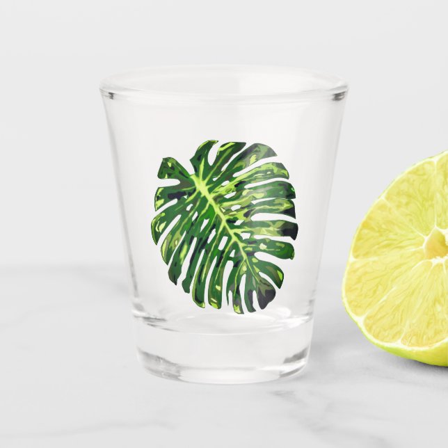 Tropical Monstera Leaf - Exotic Vacation  Shot Glass (Front)