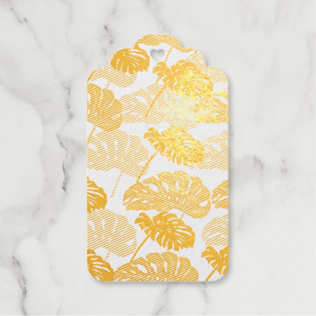 Tropical Monstera Leaf Foil Gift Tags (Front)