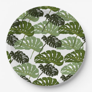 Tropical Monstera Leaf Green Paper Plate