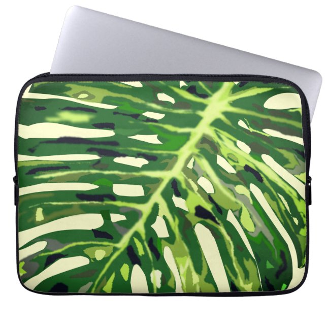 Tropical Monstera Leaf Laptop Sleeve - Vacation (Front)