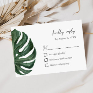 Tropical Monstera Leaf Minimal Wedding  RSVP Card