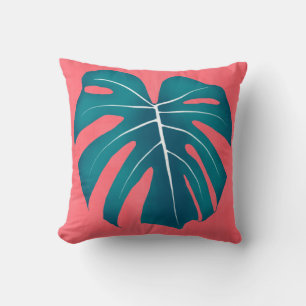 Tropical Monstera Leaf on Pink Cushion