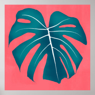 Tropical Monstera Leaf on Pink Poster