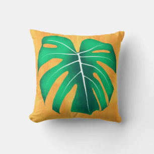 Tropical Monstera Leaf on Yellow Cushion