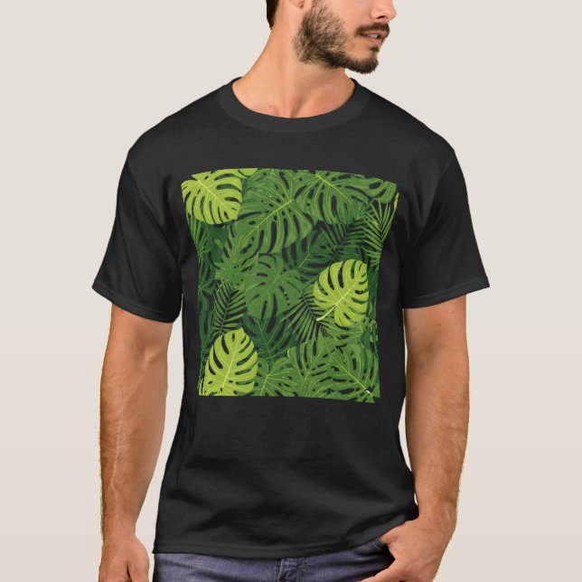 Tropical Monstera Leaf Pattern Botanical Graphic T-Shirt (Front)