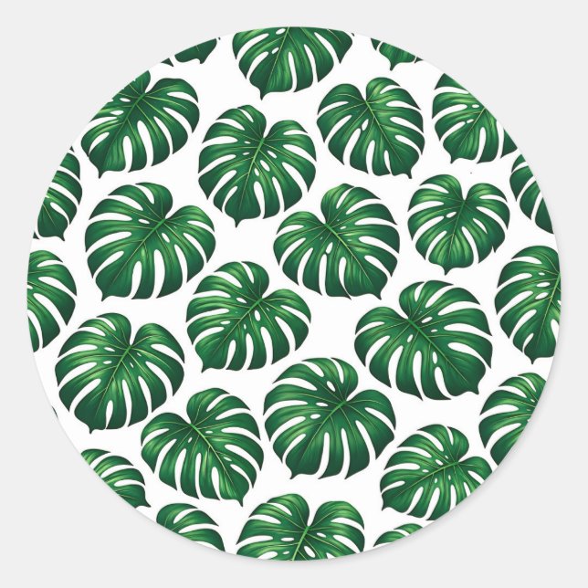 Tropical Monstera Leaf Pattern Classic Round Sticker (Front)