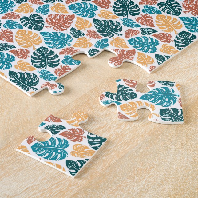 Tropical Monstera Leaf Pattern – Colourful Nature  Jigsaw Puzzle (Side)