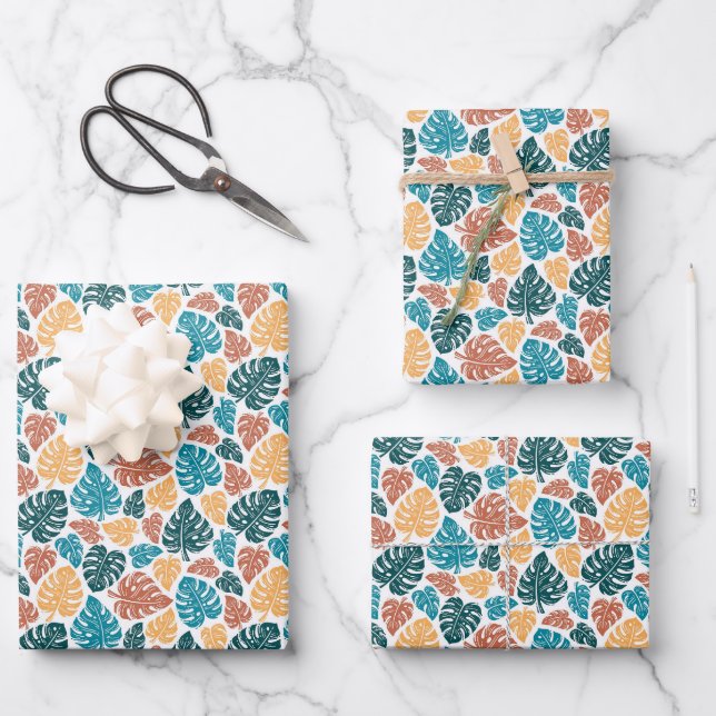 Tropical Monstera Leaf Pattern – Colourful Nature  Wrapping Paper Sheet (Front)
