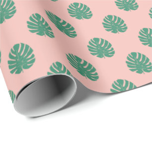 Tropical Monstera Leaf Pattern in Pink and Green Wrapping Paper