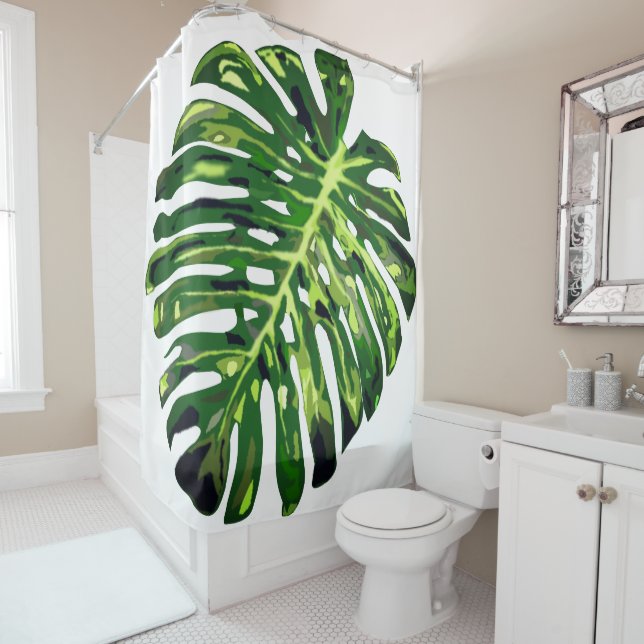 Tropical Monstera Leaf Shower Curtain (In Situ)
