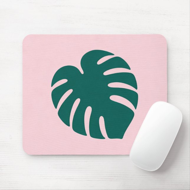 Tropical Monstera Leaf Silhouette Mouse Pad (With Mouse)