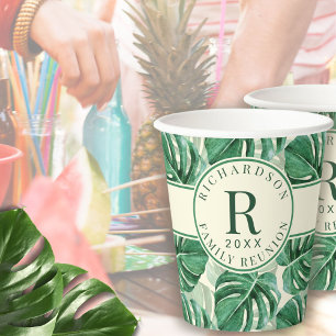 Tropical Monstera Leaf Summer Family Reunion Paper Cups
